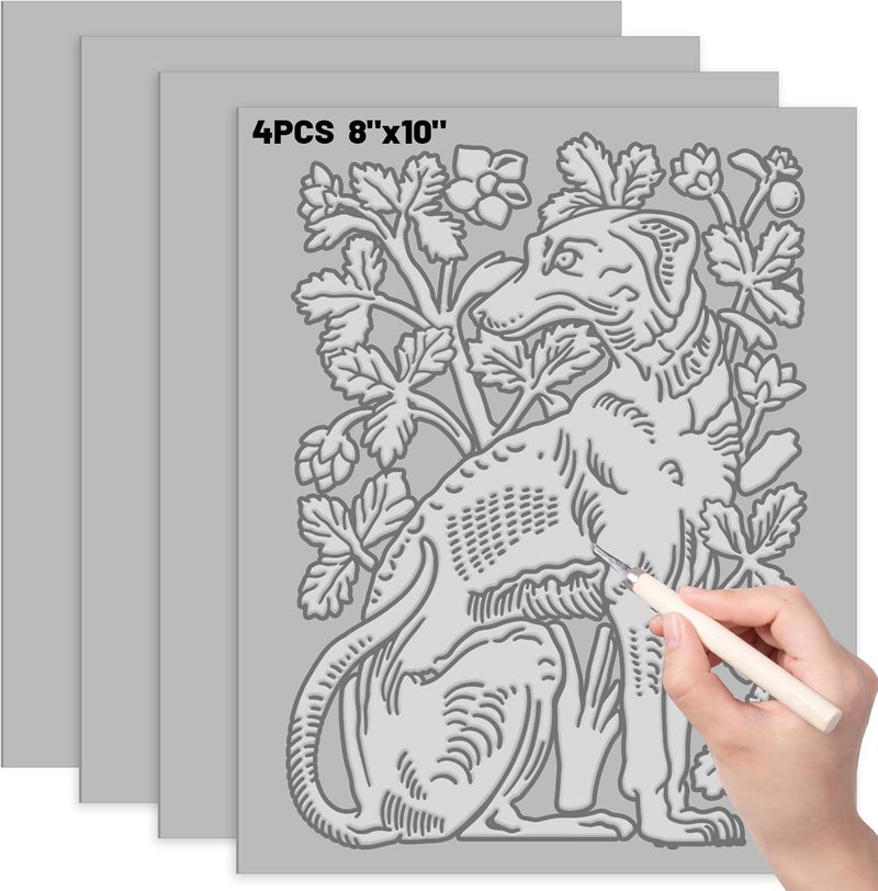 WSICSE 4Pcs Linoleum Blocks for Printmaking,8 x 10 Inch Linoleum Carving Tools Rubber Carving Blocks for Engraving Art Project Stamp Making - Image 1